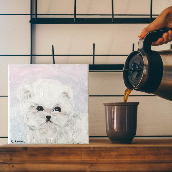 DOG-E// 犬 絵画 キャンバス アクリル アートパネル ビション 子犬 プードル 動物 わんこ 壁掛け 2枚目の画像