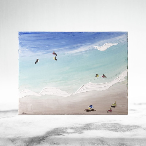 海の絵 風景画 サーフィン パステル画 絵画 アート 海
