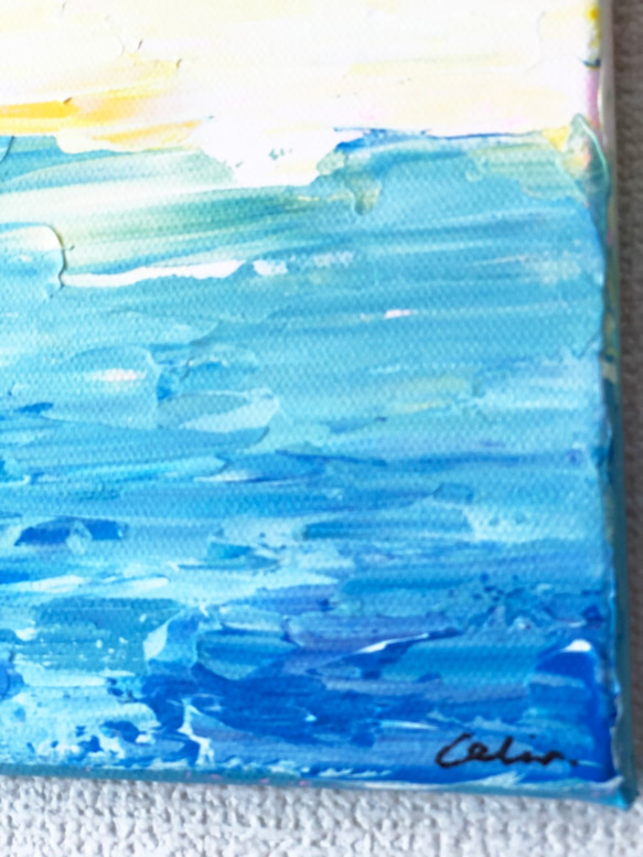 SEA-D//サンセット 夕焼け アクリル絵画 海 ブルー インテリア アートパネル モダンアート キャンバス 抽象画 6枚目の画像