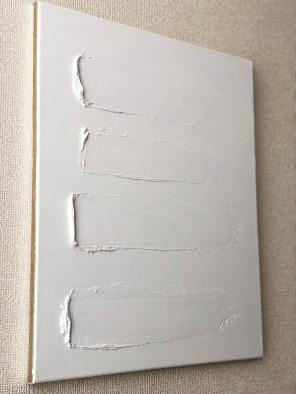 【SOLD】WHITE-Q//ホワイト 白 キャンバス アクリル絵画 抽象画 インテリア モダンアート シルバー 7枚目の画像