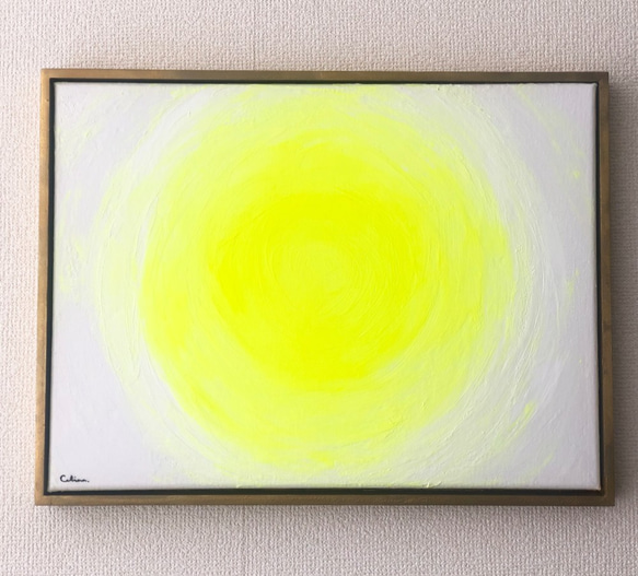 絵画　油絵　抽象画　北欧　ポップ　ネオンイエロー　アート　F4 絵画 油絵 抽象画 北欧 ポップ ネオンイエロー アート F4 絵画