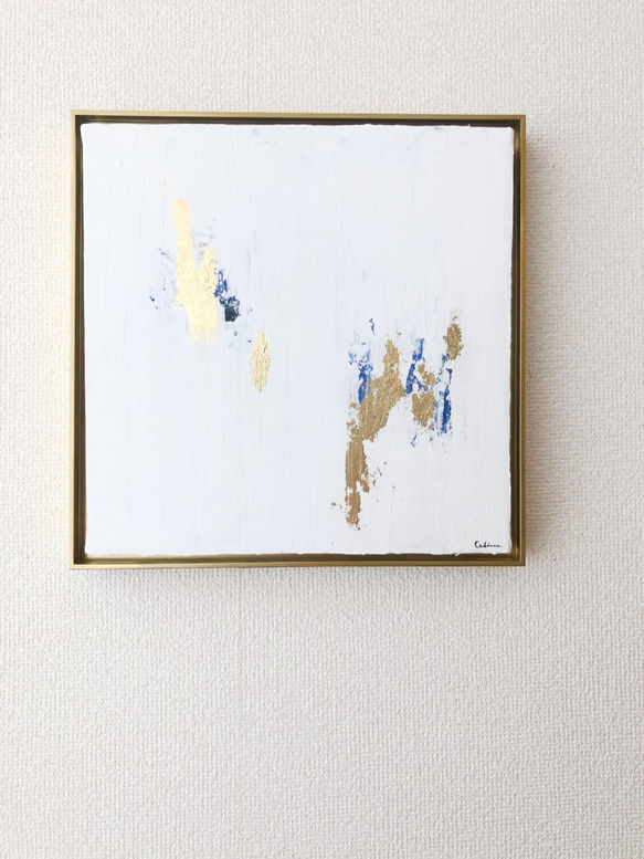 【SOLD】WHITE-S//キャンバス アクリル絵画 抽象画 インテリア モダンアート 白 ホワイト シンプル 金箔 3枚目の画像