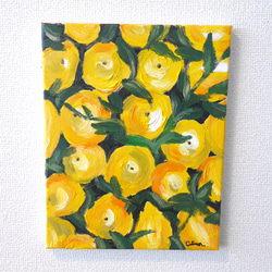 FRUITS-A// アクリル絵画 イエロー フルーツ レモン + FLOWER A 1枚目の画像