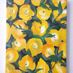 FRUITS-A// アクリル絵画 イエロー フルーツ レモン + FLOWER A 2枚目の画像