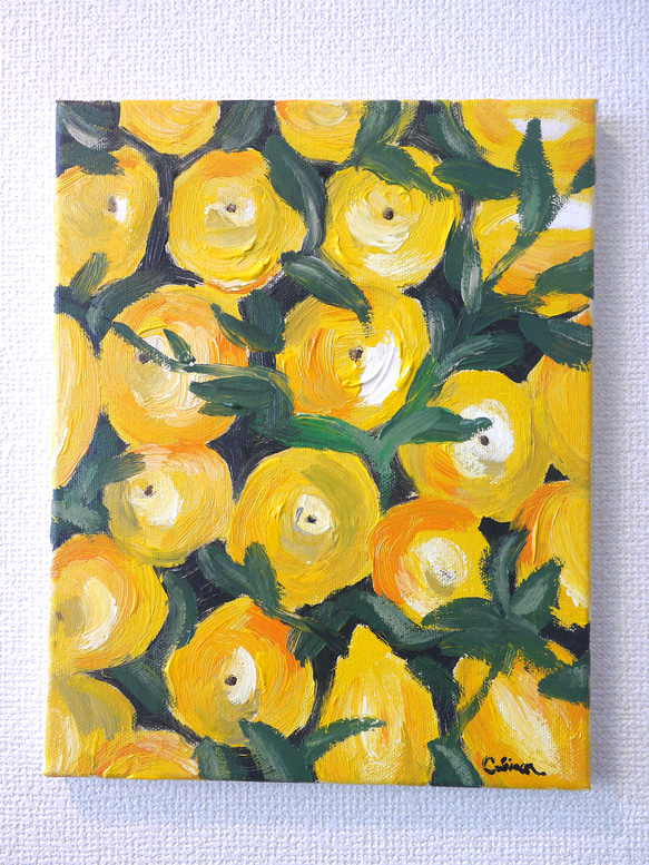 FRUITS-A// アクリル絵画 イエロー フルーツ レモン + FLOWER A 2枚目の画像