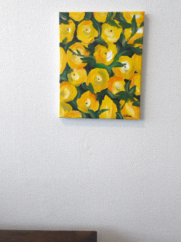 FRUITS-A// アクリル絵画 イエロー フルーツ レモン + FLOWER A 3枚目の画像