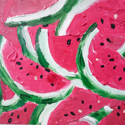 FRUITS-B//アクリル絵画 フルーツ スイカ 赤 ピンク 夏 絵画