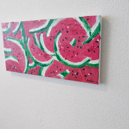 FRUITS-B//アクリル絵画 フルーツ スイカ 赤 ピンク 夏 絵画