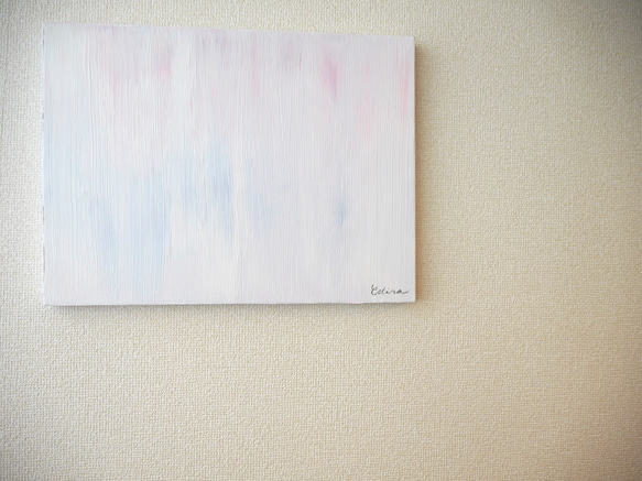WHITE C //アクリル絵画　インテリア　抽象画　おしゃれ　ホワイト　白　ピンク　ブルー 2枚目の画像