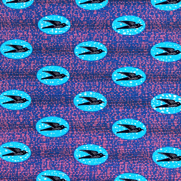 アフリカンプリント生地／アフリカ布／カットクロス／50cm単位／水通し済み／ツバメ（水色×紫×ピンク） 2枚目の画像