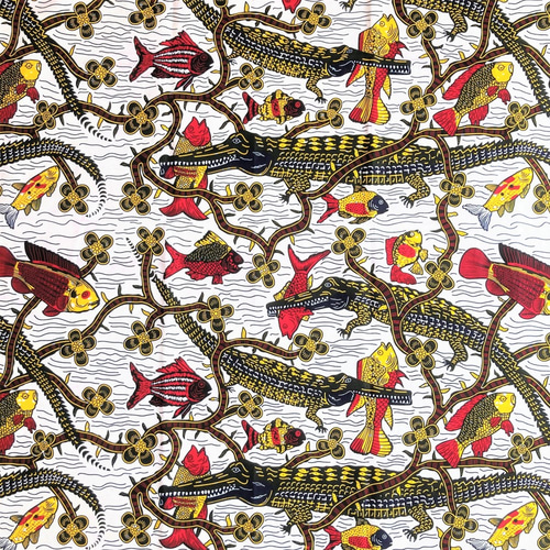 アフリカンプリント生地／アフリカ布／カットクロス／50cm単位／ワニ