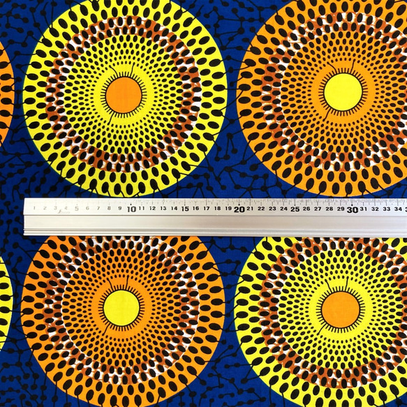 アフリカンプリント生地／アフリカ布／カットクロス／50cm単位／水紋（黄×橙×紺） 5枚目の画像
