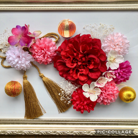 【送料無料】成人式 髪飾り 桜 結婚式  着物 袴 和装 卒業式 前撮り 和 ピンク 赤 七五三 ドライフラワー 1枚目の画像