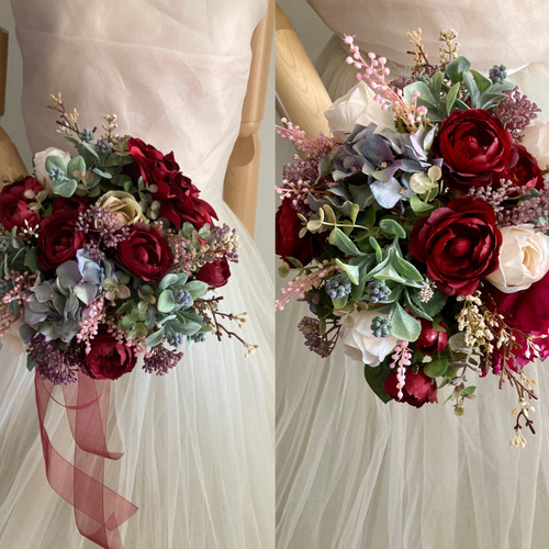 アーティフィシャルフラワー　ウェディング　ブーケ　ブートニア　結婚式　前撮り ウェディングブーケ 結婚式 前撮り ブートニア アーティ