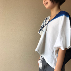 夏の子ども服 ハーフアンドハーフなカレンシャツ 夏服手ぬぐいシャツ レトロフラワー 8枚目の画像