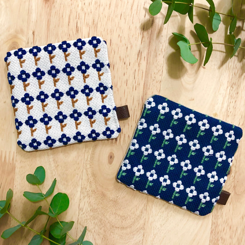 2枚せっと＊北欧柄の刺繍コースター 花柄 こぎん刺し カーペット・絨毯