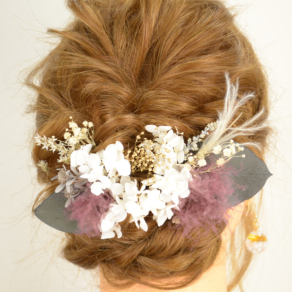 プリザーブド&ドライフラワー 髪飾り ヘアアクセサリー ヘッドドレス 結婚式 成人式 卒業式 ウェディング パーティー 3枚目の画像