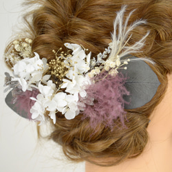 プリザーブド&ドライフラワー 髪飾り ヘアアクセサリー ヘッドドレス 結婚式 成人式 卒業式 ウェディング パーティー 1枚目の画像