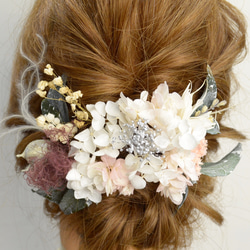 プリザーブド&ドライフラワー 髪飾り ヘアアクセサリー ヘッドドレス 結婚式 成人式 卒業式 ウェディング パーティー 1枚目の画像
