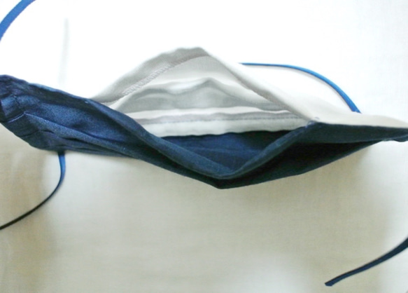 藍染め浴衣地マスク、ノーズワイヤー・フィルターポケットあり、本物志向大人のプリーツマスク 4枚目の画像