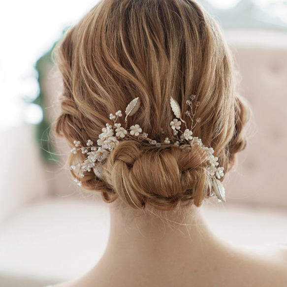 小枝ヘアアクセサリー パール リーフ 葉っぱ ボタニカル