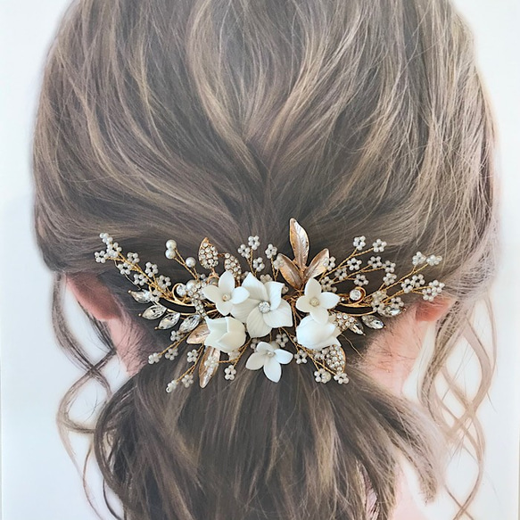 小枝  ビジュー クリスタル　小花 ヘアアクセサリー シルバーゴールド  髪飾り ヘッドドレス 結婚式　前撮り　PH01 7枚目の画像