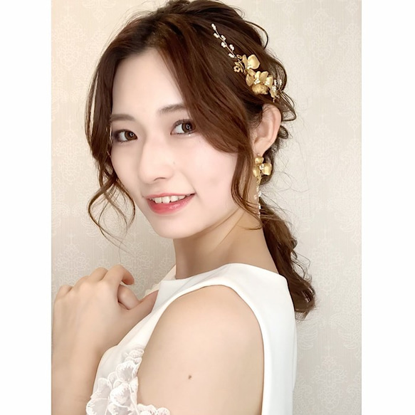 小枝　カチューシャ　リーフ　花　バックカチューシャ　ヘッドドレス ブライダルヘアアクセサリー ゴールド　結婚式 MA54 6枚目の画像