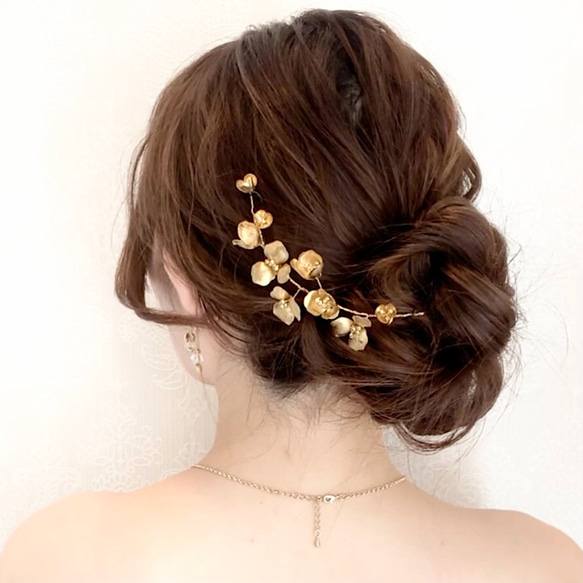 ヘッドドレス 小枝 ブライダル ヘアアクセ サリー リーフ ゴールド 前