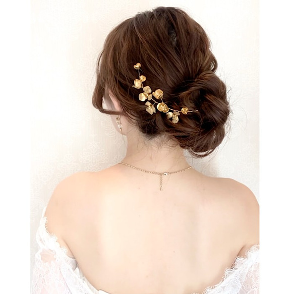 ヘッドドレス　小枝　ブライダル ヘアアクセ サリー リーフ  ゴールド 前撮り 結婚式 花嫁 お色直　写真  MA58 8枚目の画像