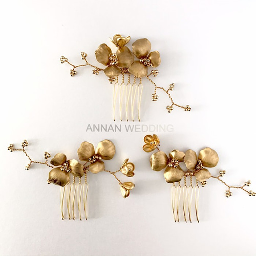 ANNANWEDDING 自由ピン　5本　結婚式　フラワーピン　ゴールド花ピン annan wedding 自由ピン ゴールド 花型 ヘッドドレス 5個セット