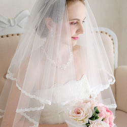 人気　レース刺繍　結婚式　挙式　前撮り　ブライダル　教会　ウェディングショートベールCV108 1枚目の画像