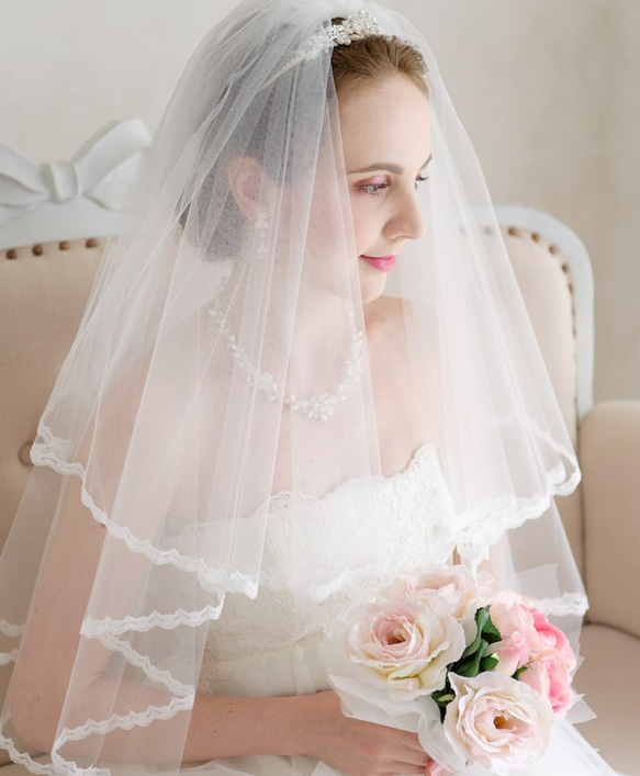 ウェディング ショートベール 2層式 結婚式 ブライダル ソフト