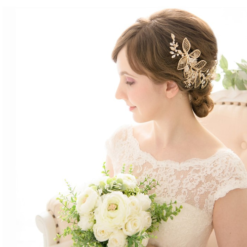【し　さん　限定】ウェディングヘッドジュエリー＊Jenna Flora＊ゴールド E10 ウェディング ヘアアクセ アンティーク風 ビジュー キラキラ
