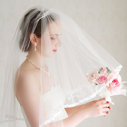 人気　レース　結婚式　挙式　ブライダル　ウェディングショートベール　ショートベール  フェイスアップ　CV01 6枚目の画像