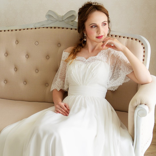 新品】フレアスリーブ レース ウエディングドレス