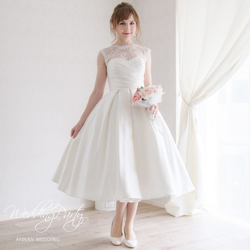 Aライン サテン クラシカル シンプル 花嫁 2次会ドレス ハートカット  