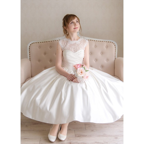 Aライン サテン クラシカル シンプル 花嫁 2次会ドレス ハートカット  