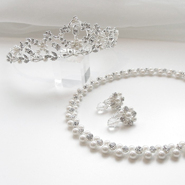 人気 ウエディング　ブライダル　パール　前撮り　シルバー　挙式用アクセサリー3点セットLM203-TLM330
