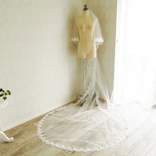 ウエディングベール 3m 大教堂 長さ300cm ヴェール 刺繍レース オフ