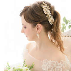 ウェディング　ヘアアクセ　ビジュー ブライダル wedding 小花　ヘッドドレス　小枝アクセサリー　E60 4枚目の画像