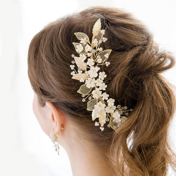 ウェディング　ヘアアクセ　ビジュー ブライダル wedding 小花　ヘッドドレス　小枝アクセサリー　E60 5枚目の画像