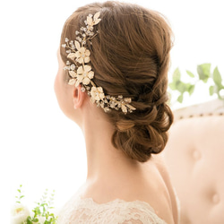 ウェディング　ヘアアクセ　ビジュー ブライダル wedding リーフモチーフ ヘッドドレス E62 3枚目の画像