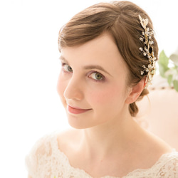 ウェディング　ヘアアクセ　ビジュー ブライダル wedding リーフモチーフ ヘッドドレス E62 4枚目の画像