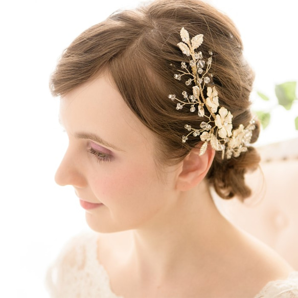 ウェディング　ヘアアクセ　ビジュー ブライダル wedding リーフモチーフ ヘッドドレス E62 5枚目の画像