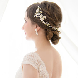 バッグカチューシャ　ウェディング ヘッドドレス　ヘッドアクセ　小枝 ゴールド　 ブライダル小物　髪飾り  結婚式　E65 3枚目の画像