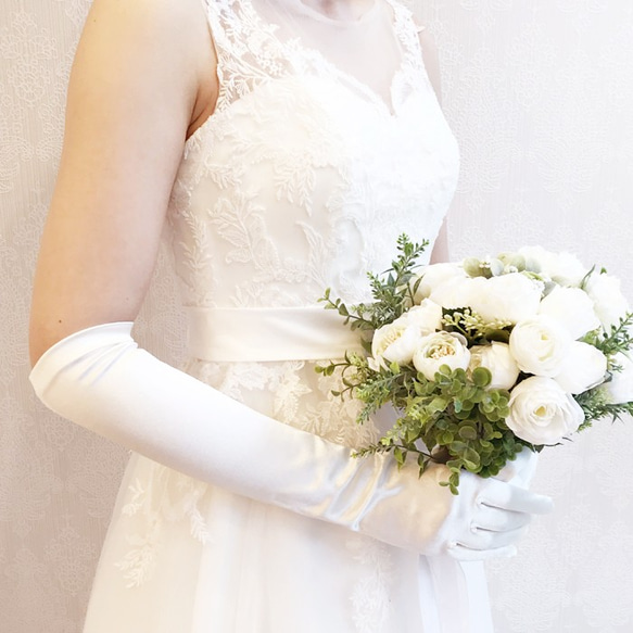 ウェディング　結婚式　サテン　挙式小物　王道　セレモニー　花嫁　可愛い　ロンググローブH01 5枚目の画像