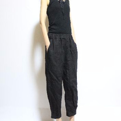 S～LL対応　リネン裾タックパンツ　・ブラック 1枚目の画像