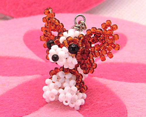 パピヨン チャーム・ストラップ (ビーズモチーフ マスコット 犬） 携帯