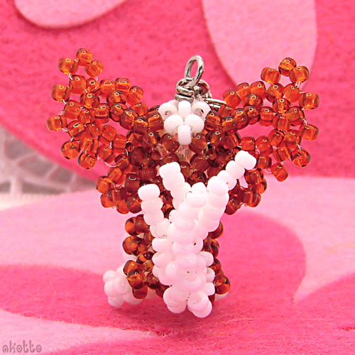 パピヨン チャーム・ストラップ (ビーズモチーフ マスコット 犬） 携帯