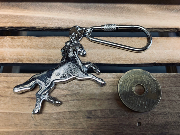 真鍮製　馬型バッグチャーム・キーホルダー（銀） 3枚目の画像